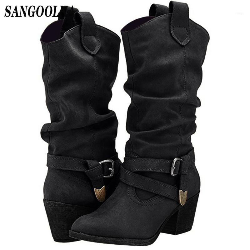 

Winter Pu Leather Knee High Boots Women Western Cowboy Motorcycle Snow Boots High Heels Double-breasted Heels Shoes1, Black
