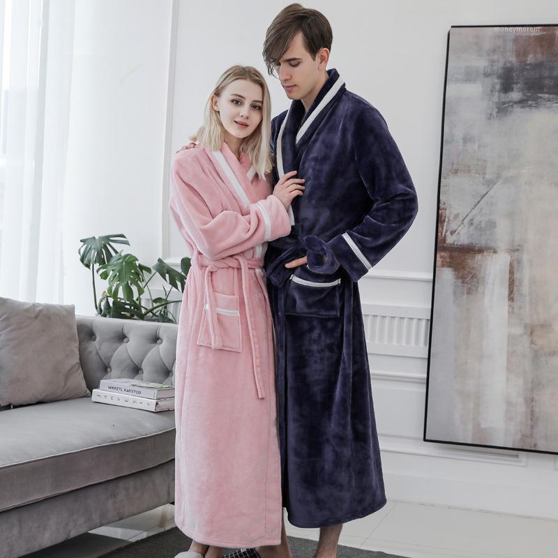 

Women And Men Coral Fleece Nightwear Kimono Robe Winter New Warm Bathrobe Gown Intimate Lingerie Long Couple Sleepwear1, Pink men