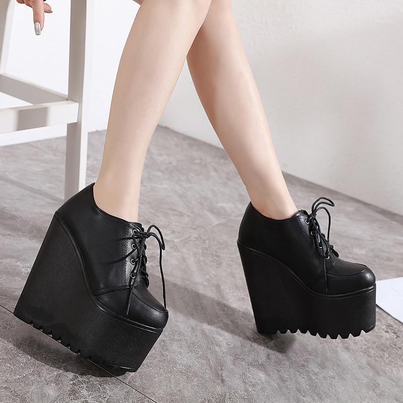 

2021 Wedges Ankle Boots White Black Rubber Sole Shoes Platform Boots Women Lacing Autumn Platform Heels Shoes Heel 16 cm1
