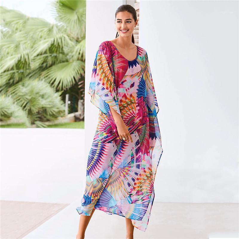 

Women's Swimwear Bath Exit Beach Woman Pareo Beachwear Kimono Cover-Ups Print Chiffon Loose Plus Size Robes Upper Garment Dress Smock Bikini, See chart