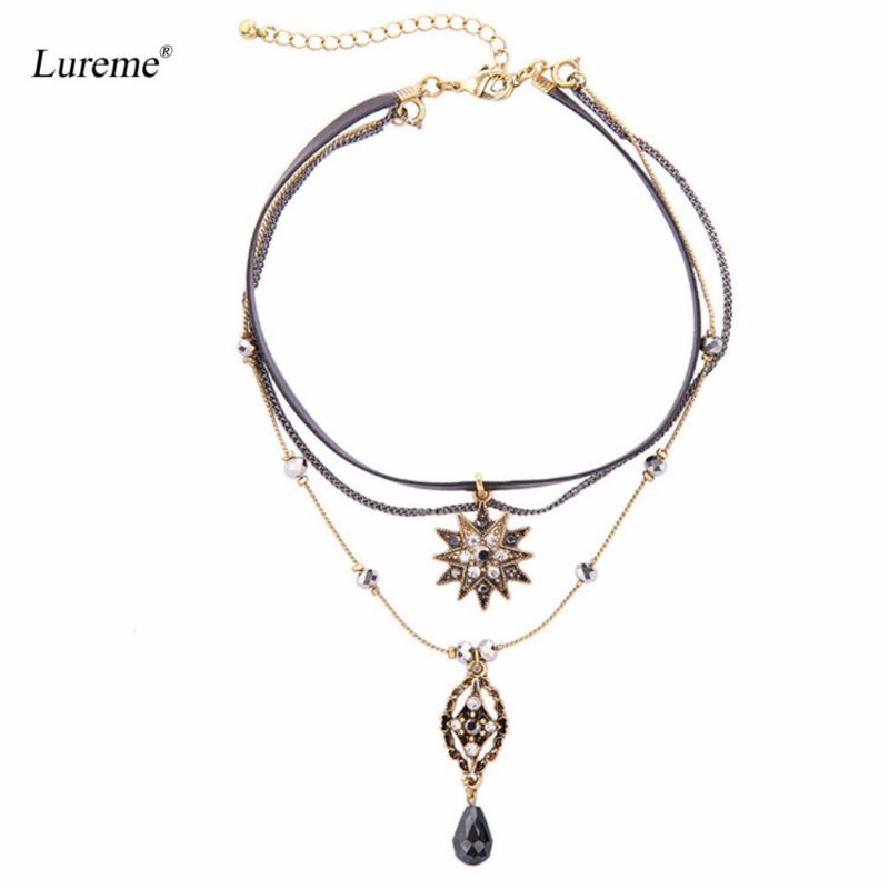 

Lureme Vintage Boho Multilayer 3 Layers with Stars and Oval Teardrop Pendants Necklace (nl005803