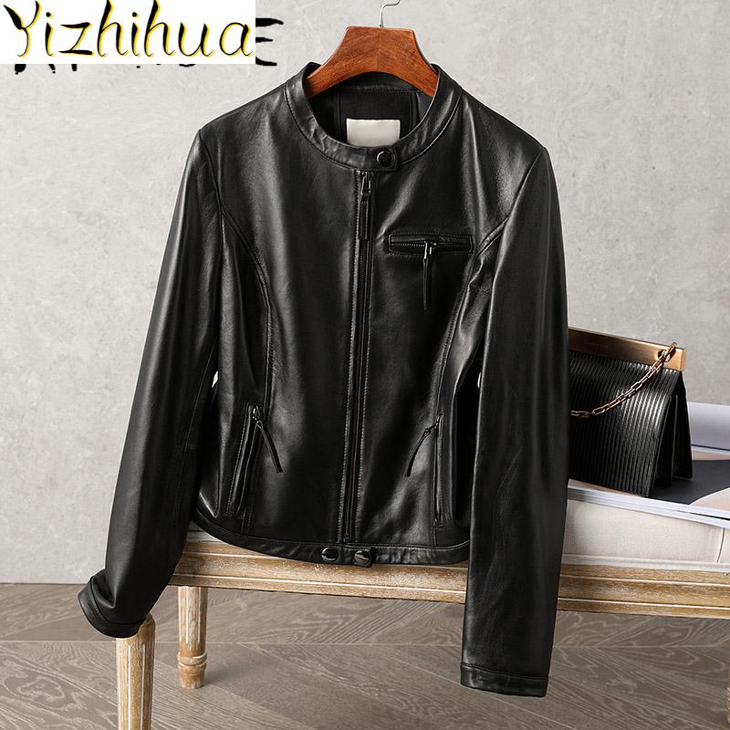 

Coat 100% Real Sheepskin Female Spring Autumn Clothes 2021 Moto Biker Natural Genuine Leather Jacket Women Chaqueta 5029, Black