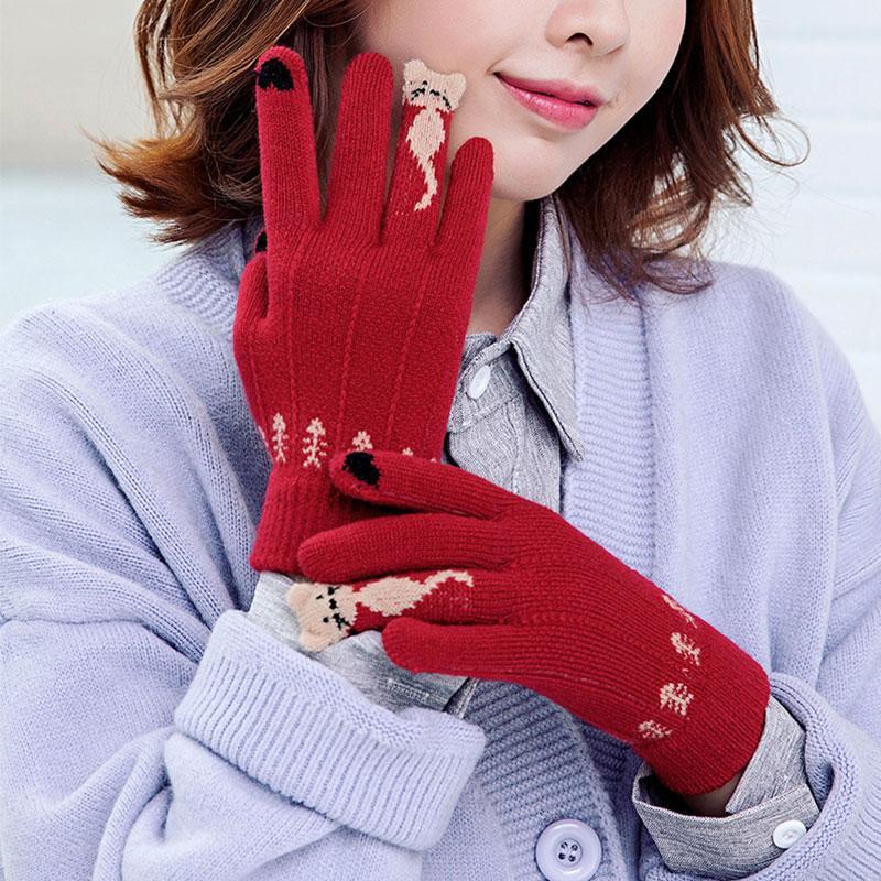 

Five Fingers Gloves Cartoon Cats Touch Screen Knitting Women Winter Warm Full Finger Thick Mittens Skiing Cycling Driving Gloves1