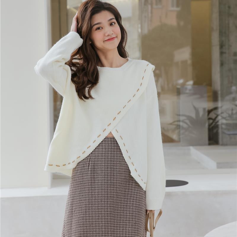 

autumn 2021 winter korean harajuku top woman sweaters fashion personality vintage lazy irregular stitching knitted sweater women, Red