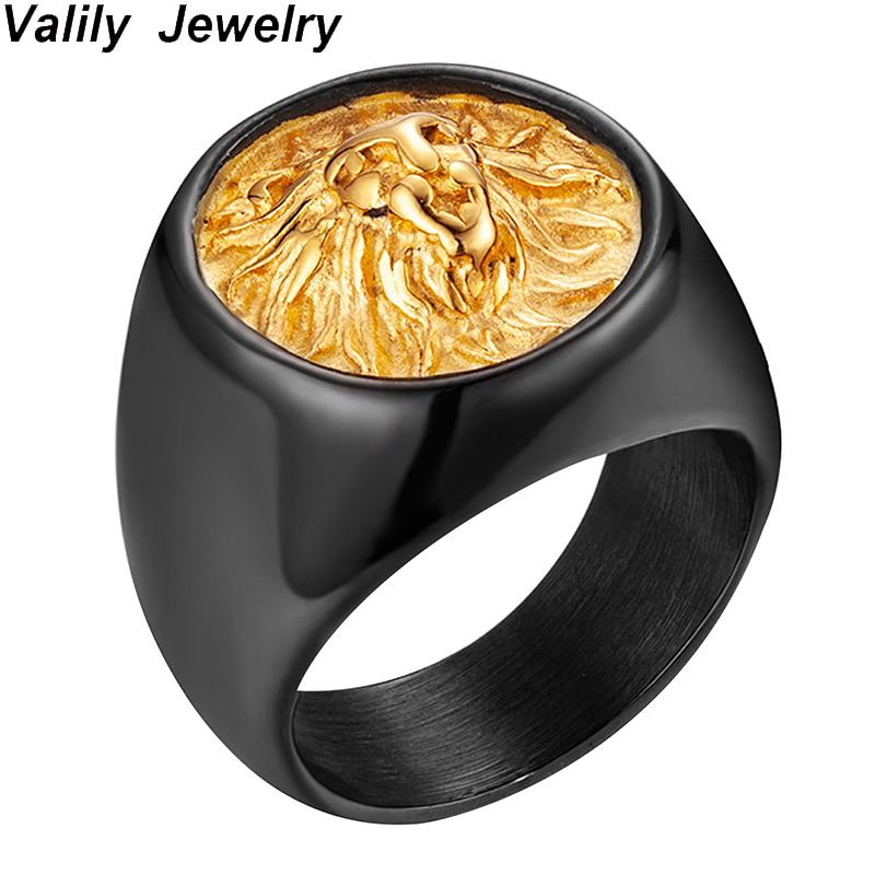 

Valily Men Ring Punk Gold Black Lion Ring 316L Stainless Steel Biker Round Animal Rings Jewelry for Men US Size 7-14 Drop Ship
