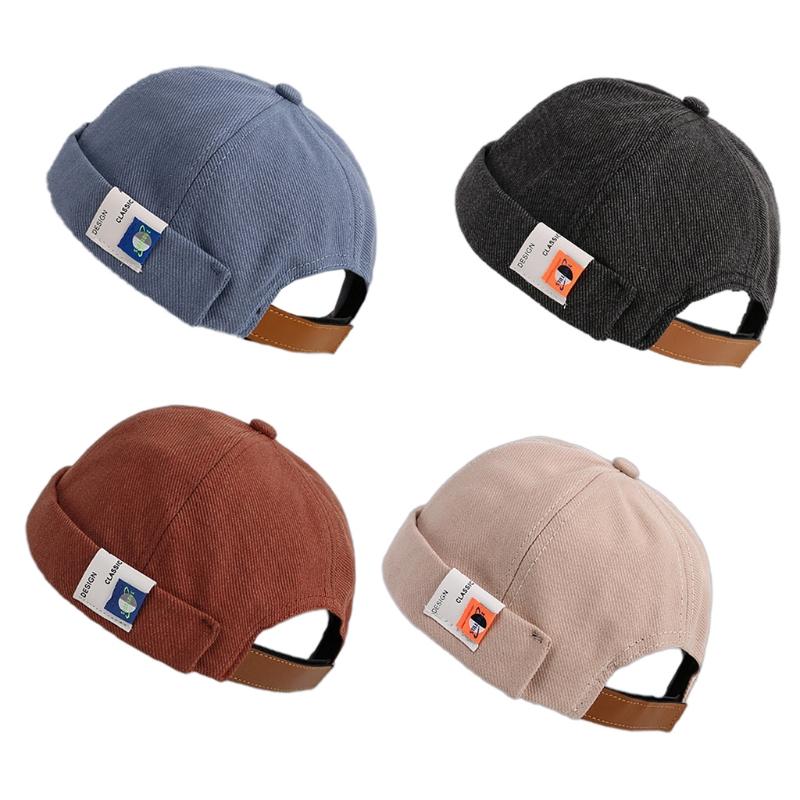 

Retro Solid Color Beanie Docker Cap Rolled Cuff Brimless Label Hip Hop Skull Hat, Blue;gray