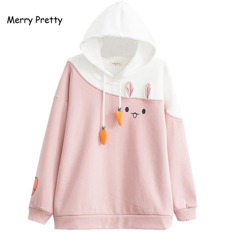 

Women Hoodies Animal Lovely Pullover Kawaii Sweatshirt Cute Graphic Outerwear Pink Black Hoodie Girls