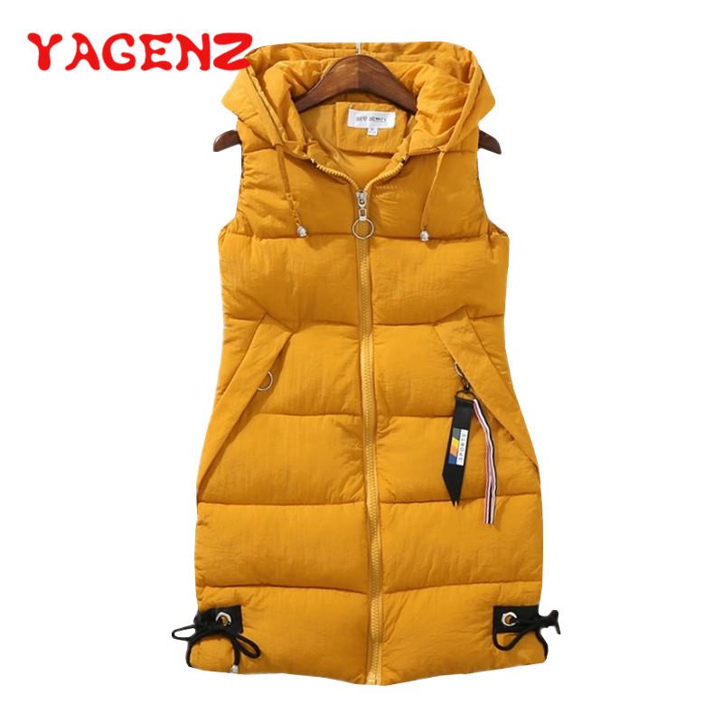 

YAGENZ Plus size Women Vest Winter Jacket Pocket Hooded Coat Warm Casual Cotton Padded Vest female Slim Sleeveless Waistcoat 174, Beige