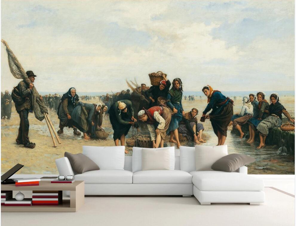 

3d wallpaper custom photo mural Large painting of people moving to the sea room home decor 3d wall murals wallpaper in the living room, Non-woven wallpaper
