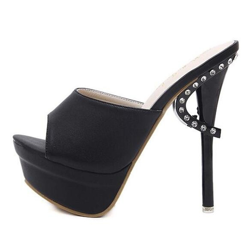 

2021 New White Slippers Three Inches Sexy High Heels Diamond Open Toe Women's Club Sandals Dressed As Party Shoes UZJA, Black
