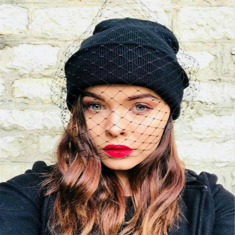 

Women Veil Beanies Retro Princess Hat Lady Vintage Mesh Cap Gauze Veil Hat Knitted Women Street Snap, White