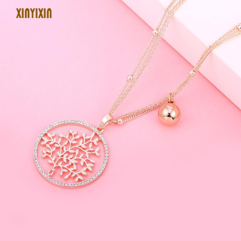 

Round Gold Tree of Life Pendant Necklace for Women Elegant Crystal Ball Layered Chain Long Necklace 2019 Fashion Jewelry Gift1
