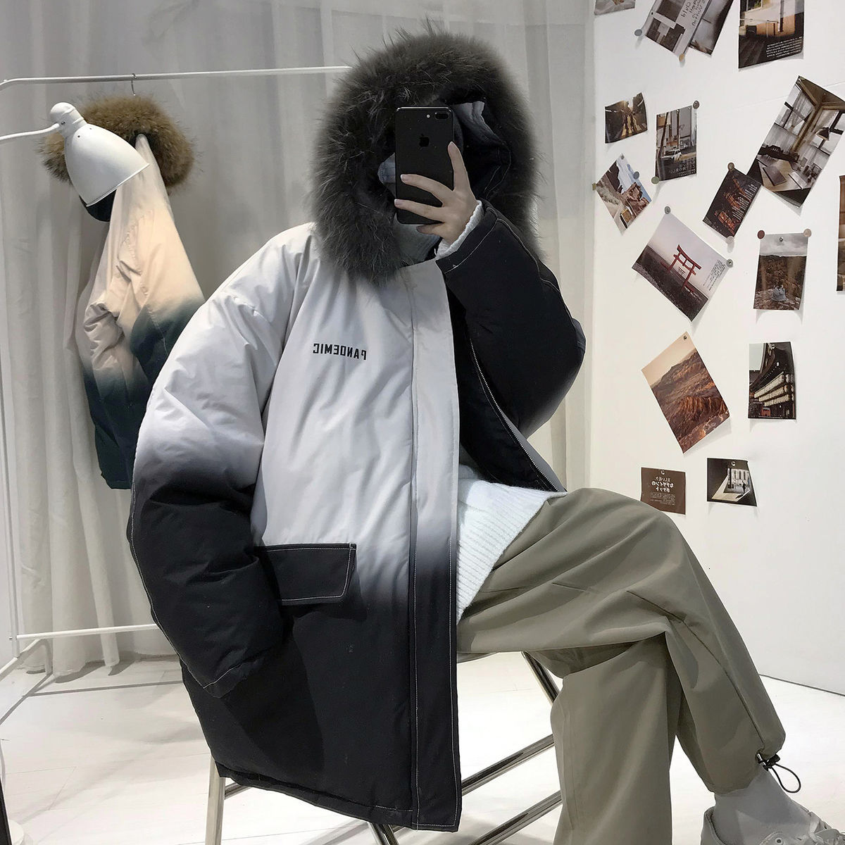 

Cotton Man-quilted 2021 Clothes -autumn-winter New Colour-changing Cotton-quilted Clothing Male Youth 93WF, White to green.