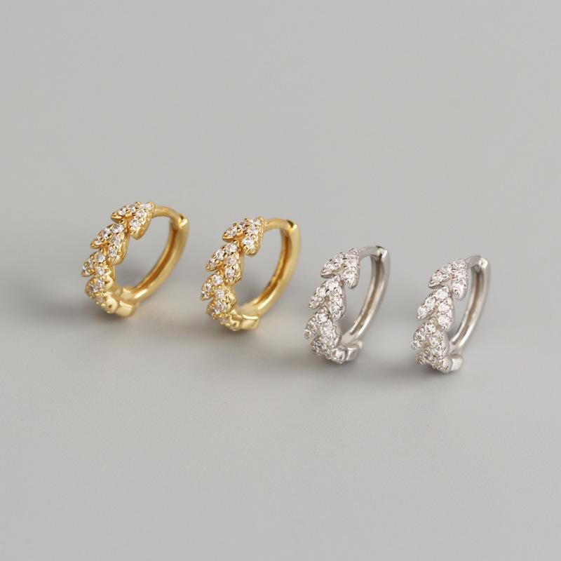

Fashion Popular 100% S925 Sterling Silver Jewelry Zircon Heart Leaf Hoop Earring silver ornaments Women Party Wedding Gift