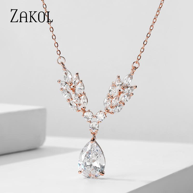 

Pendant Necklaces ZAKOL Classic Leaf Drop Shape CZ Stone Cubic Zirconia Jewelry For Women Wedding Party Luxury Necklace FSNP2150