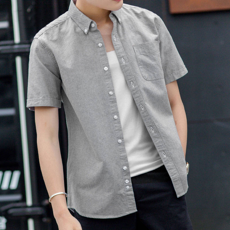 

Men's Summer Short Sleeve White Shirt Cotton Oxford Casual Slim Tops Stand Collar Plus Size Solid Color Comfortable Men's Shirt