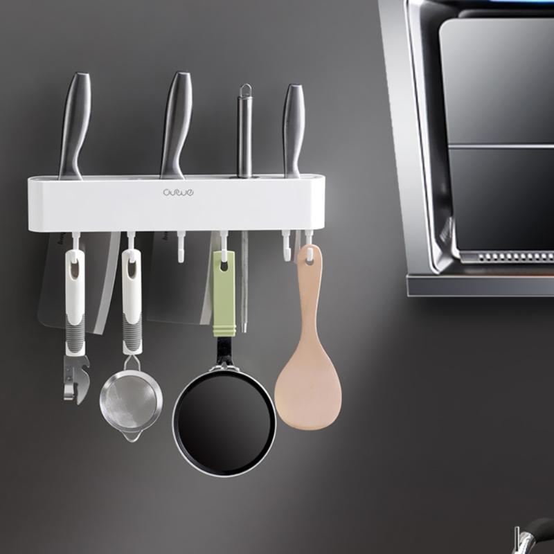 

High Quality Wall-mounted Knife With Hook Storage Rack Kitchen Storage Shelf Accessories Home Kitchen Block Plastic Tool Holder