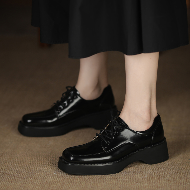

2020 Platform Cross Tied Woman Jumps Spring Genuine Chunky Leather Pumps Lady Office Working Women's Shoes Xszo, Black