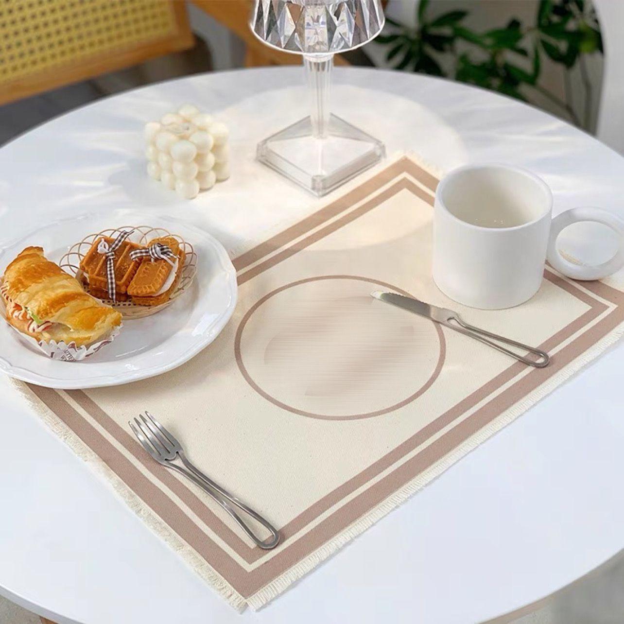 

Signage Placemat Pads signage C Design Printed linen fabric tassel Mat Pad 8 pattern for festival dinner party home hotel cafe Table Decoration and gift 2022 new