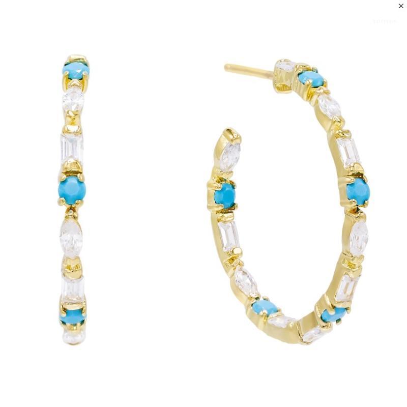 

classic round marquise baguette CZ irregularity stone hoop earring geometric Round circle Medium hoops for wome1