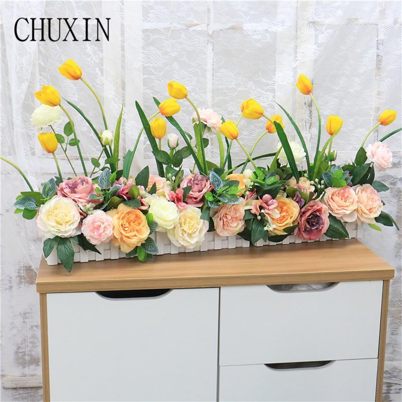 

30/50cm artificial tulip rose fence flower arrangement home garden living room decor wedding scene layout flower row road lead1, Red