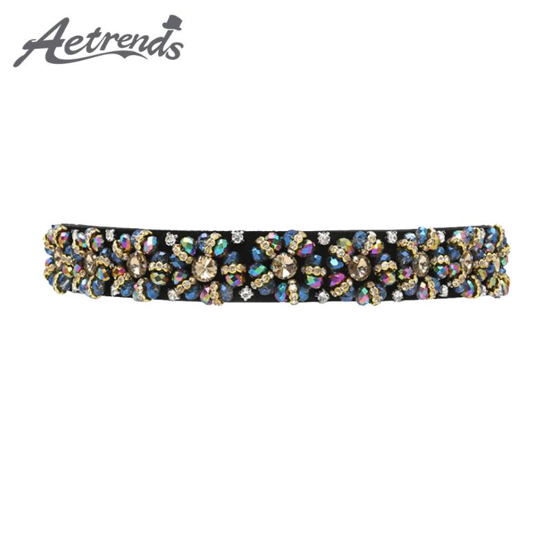 

Belts [AETRENDS] Women's Rhinestone Skinny Belt Floral Elastic Cummerbunds For Lady D-0119, Black