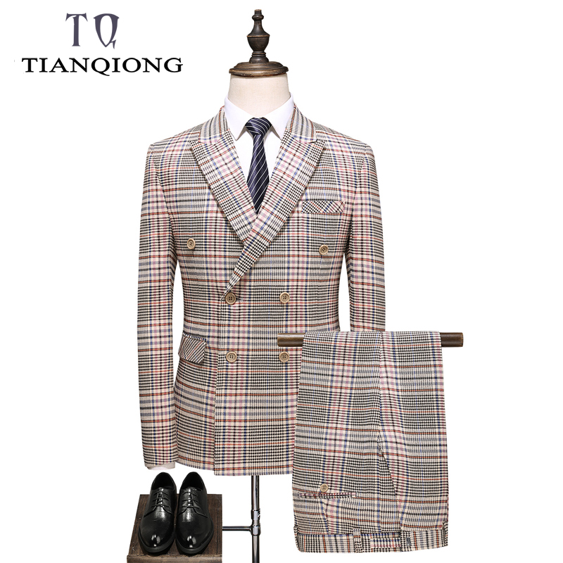 

Double Breasted Suit Men 2020 Men Suits Clothing Slim Fit Mens Suits Wedding Groom Khaki Jacket+Vest+Pants, Same as image