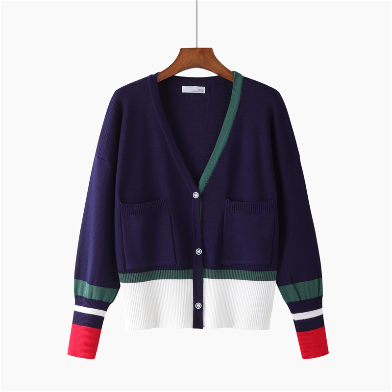 

2021 New High Quality Fashion Designer Cardigan Long Sleeve Single Breasted Contrast Color Button Knitted Sweaters 488j, Blue