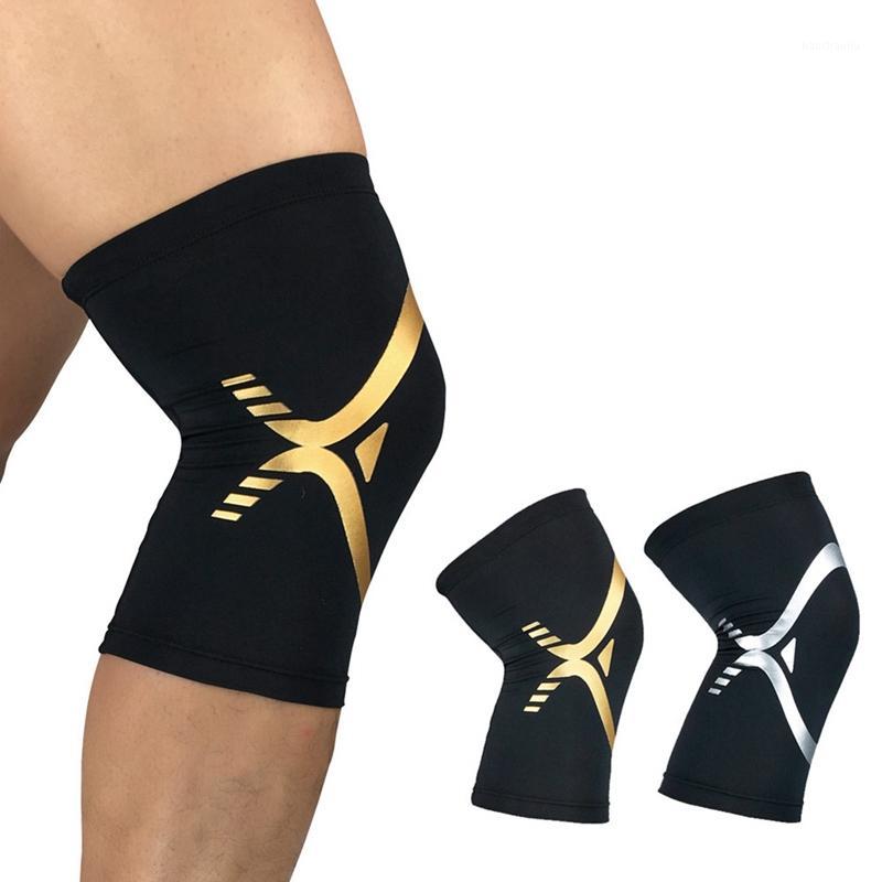 

1pc Sports Fitness Knee Pads Support Patella Guards Gym Protector Absorption Breathable Silicone Antislip Men Women1, Black gold