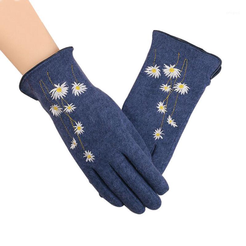 

Five Fingers Gloves Women Winter Touch Screen Cashemere Wrist Mouth Thickening Warm Wool Fleece Mittens Hand Embroidery Floral1