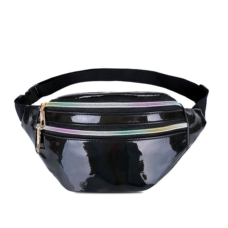 

2020 Women Laser Waist Bags Colorful Fanny Pack Female Holographic Waist Packs Waterproof Chest Messenger Bag Phone Pouch, Black