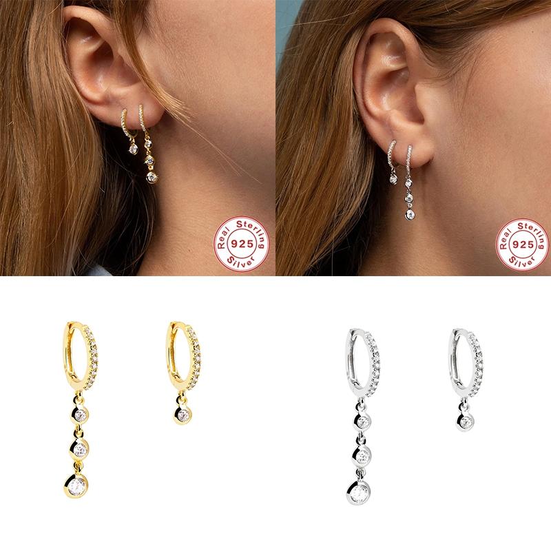 

Hoop & Huggie Fine Earrings Genuine 925 Sterling Silver Hoops Earring For Woman Lovers' Couple Engagement Luxury Sparkling Bling CZ Pendient