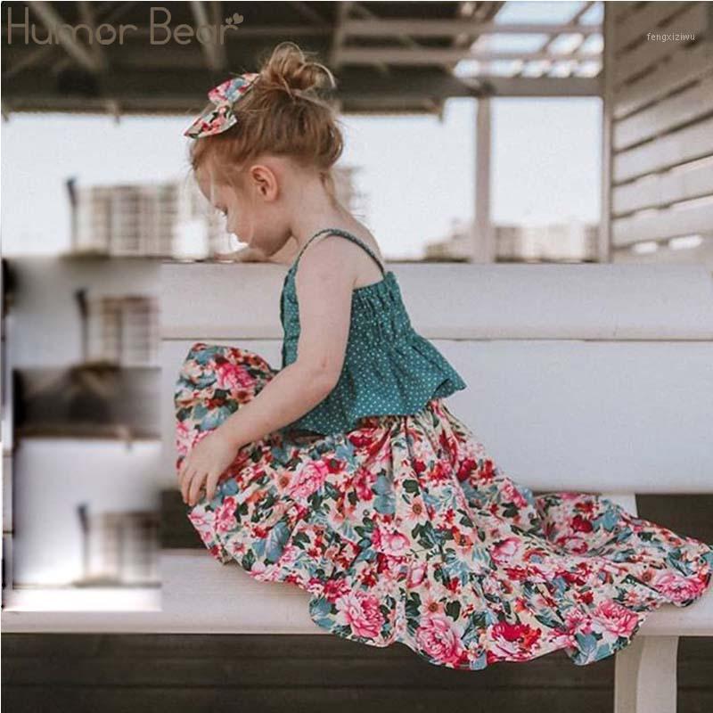 

Humor Bear Baby Girls Clothes Sets 2020 Brand Summer strap Sleeveless Tops Shirts+ irregular floral Skirt Children Clothing Suit1, Green