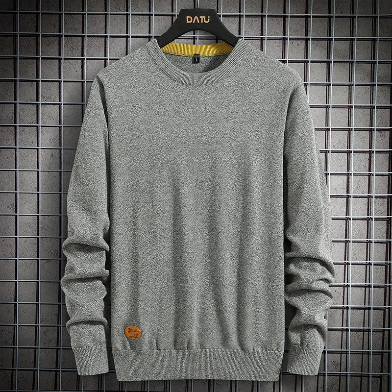 

2020 new sweater men's round neck Korean student pullover sweater plus velvet solid color men's jacket bottoming, Gray