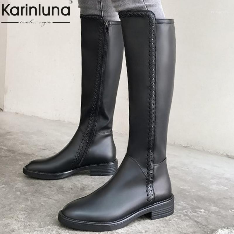 

Women's Knee High Boots Top Quality Genuine Cow Leather Classic Winter Shoes women chunky Heel Shoes Female Riding boots woman1, Black glossy add fur