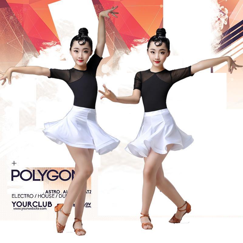 

Stage Wear Leopard Girl Standard Latin Competition Children Ballroom Dance Kids Salsa Cha Samba Tango Dress Costumes Practice Top Skirt1, Black a