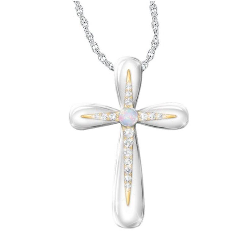 

Fashion Creative Polaris Zircon Cross Pendant Necklace Women's Luxury Charm Elegant Look for Jewelry Strap Valentine's Day Gift