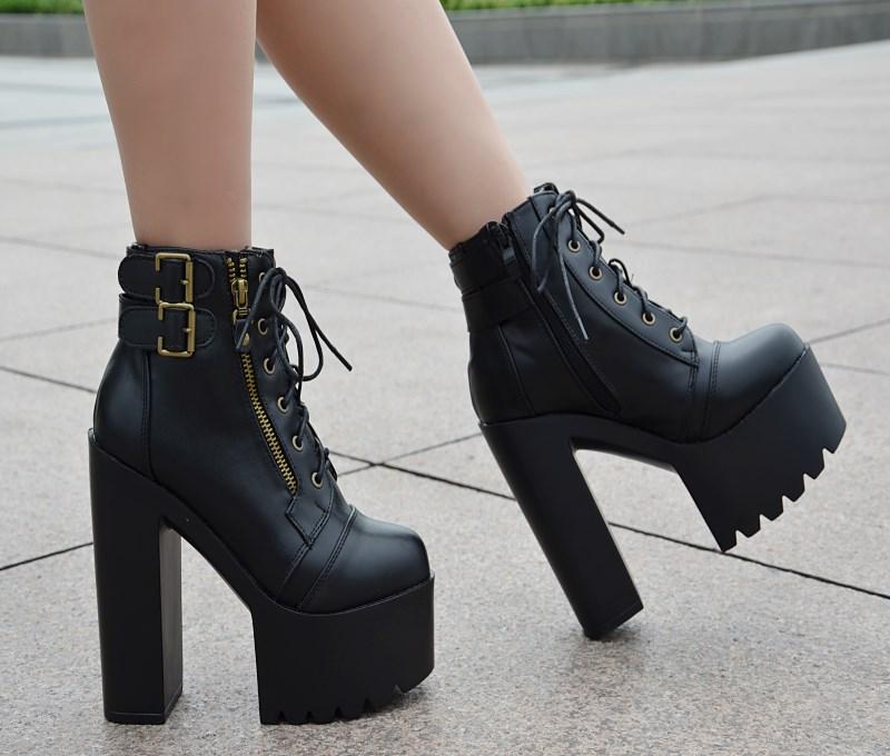 

Sexy Rivet Black Ankle Boots Women Platform Soft Leather Autumn Winter Ladies Boots With Zipper Ultra High Heels Shoes, 01
