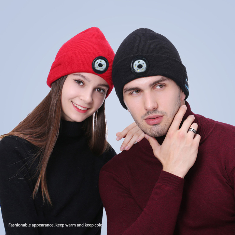 

Winter Beanie Hat Unisex Beanie Soft Knitted Hat Wireless Bluetooth 5.0 Smart Cap Stereo Headphone Headset with LED Light with OPP bag, Blue;gray
