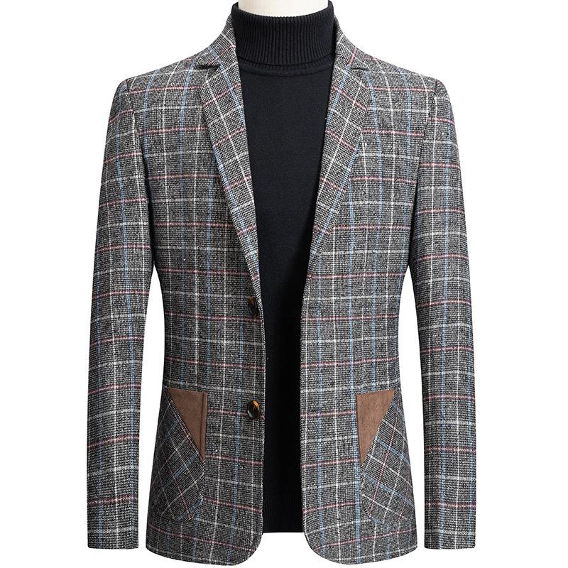 

Slim Men Suit Jacket Fit Fashion Check Spring Autumn Business Formal Casual Plaid Blazer Brown Gray Daily Life Single Breasted