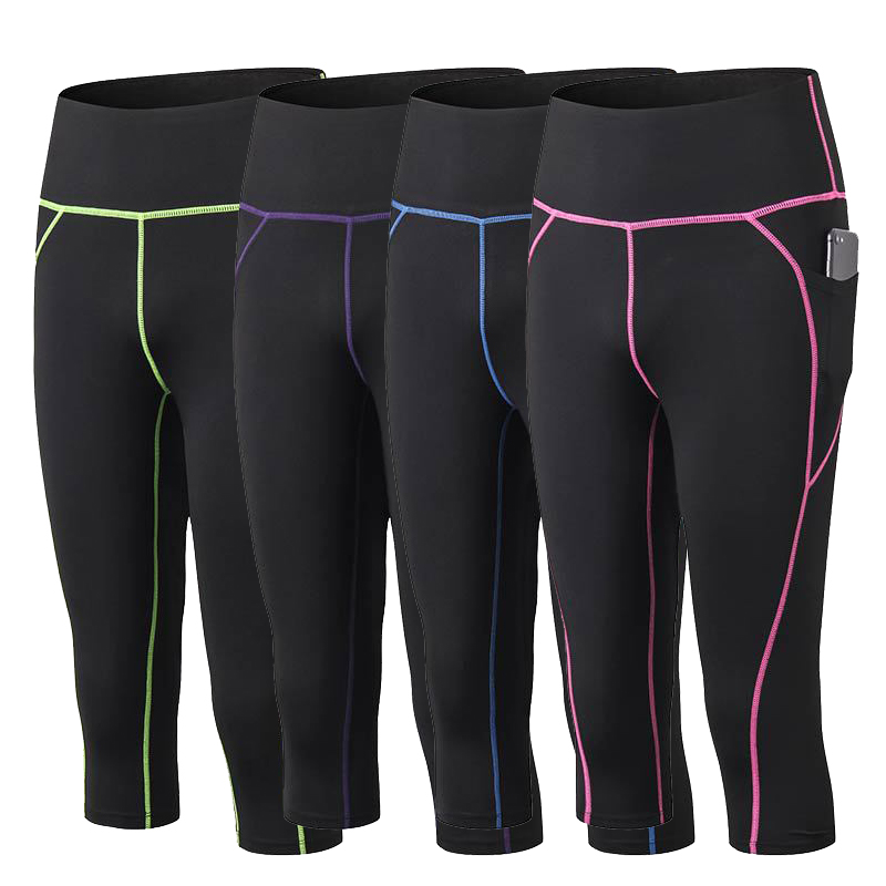

2020 Women Leggings Fitness Sports Gym Yoga Running Slim Tight Sportswear Women Workout Out Pocket Leggings Workout Sports Pants, Black-light blue