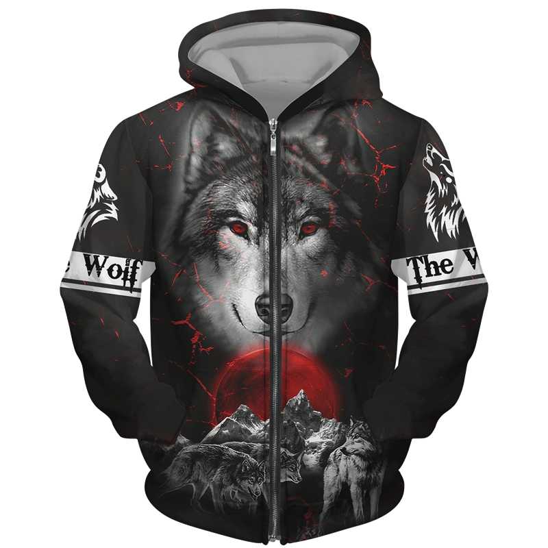 

Men's Hoodies & Sweatshirts Cool 3D Wolf Printed Zipper Fashion Men/Women Streetwear Hooded Jacket Coat Unisex Casual Hip Hop Pullover, Black