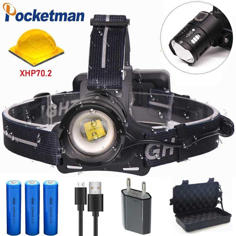 

8000LM XHP70.2 headlamp led rechargeable headlight head lamp use 3*18650 battery Waterproof Zoomable torch fot running fishing1