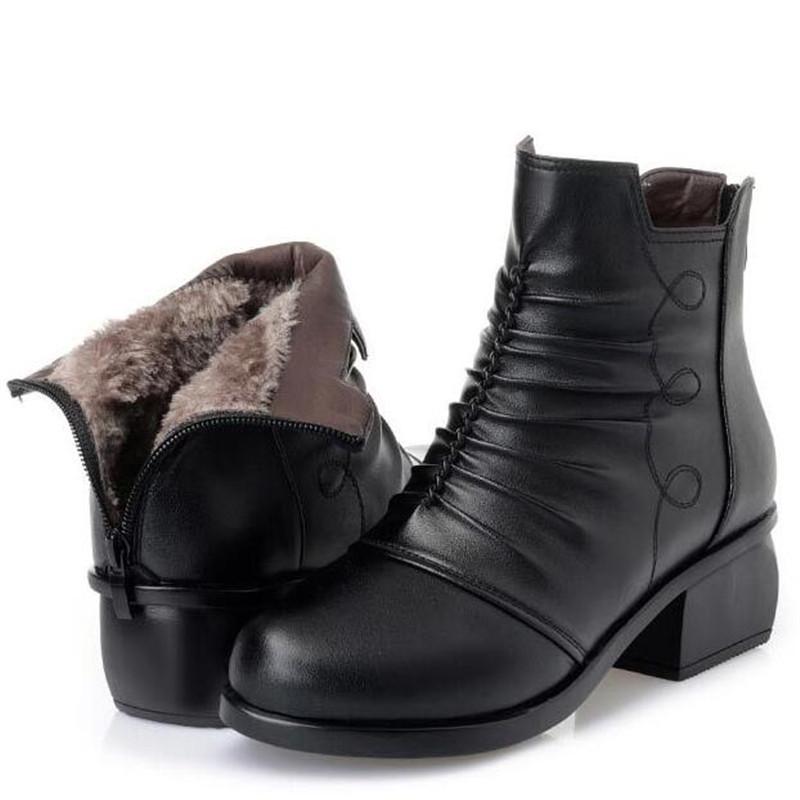 

Autumn Winter Women Boots Fold Elegant Fashion Genuine Leather Boots Women Shoes Non-slip High Heel Plus Size Snow, Red winter boots