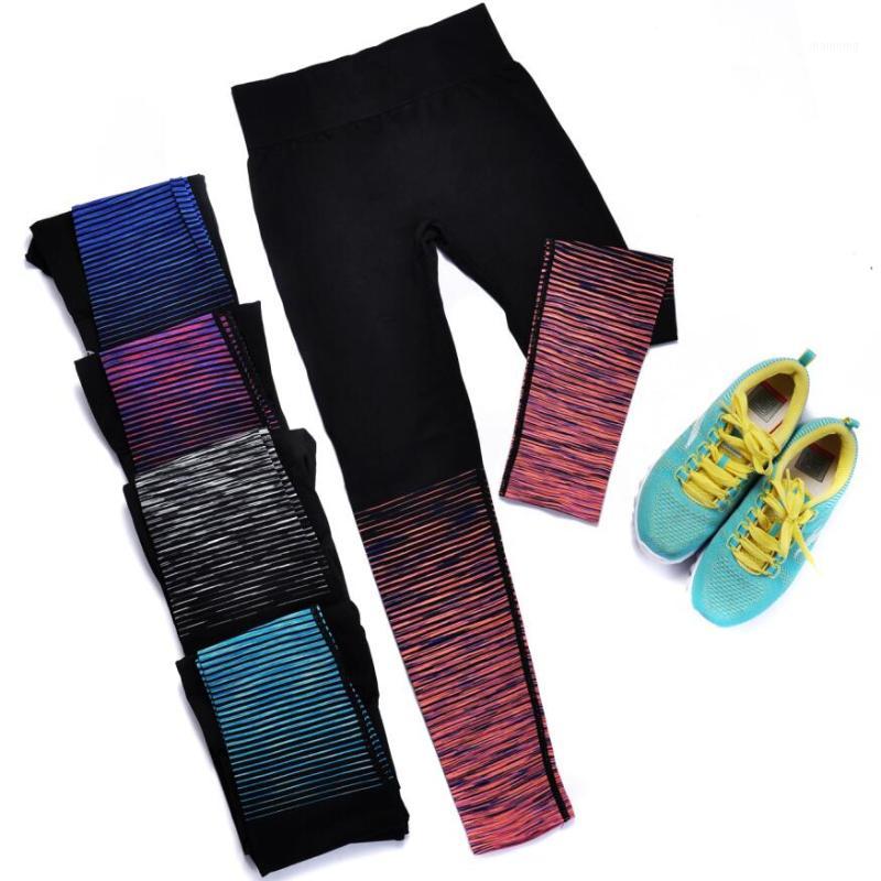 

Wholesale-New Style 2016 Spring-Autumn Women's Sport Leggings Fashion Stripe High Waist Elastic Gym Fitness Workout Running Leggings1, Blue