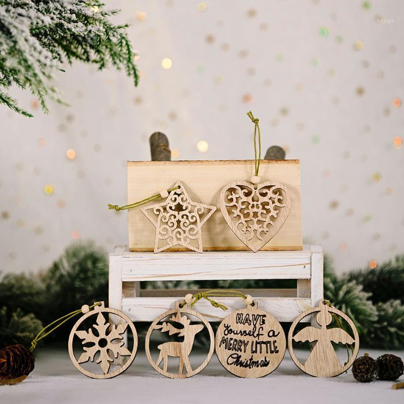 

1/12pcs Hollow Wood Craft Xmas Tree Pendant Creative Snowflake Star Ornament Christmas Holiday Props Decoration Hanging Toys1