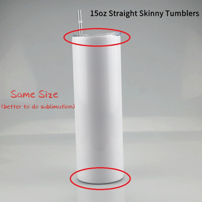 

Heat Sublimation 15oz Straight Skinny Tumbler with Lid Straw Stainless Steel Water Bottles Double Wall Insulated Vacuum Slim Cups, White sublimation coating