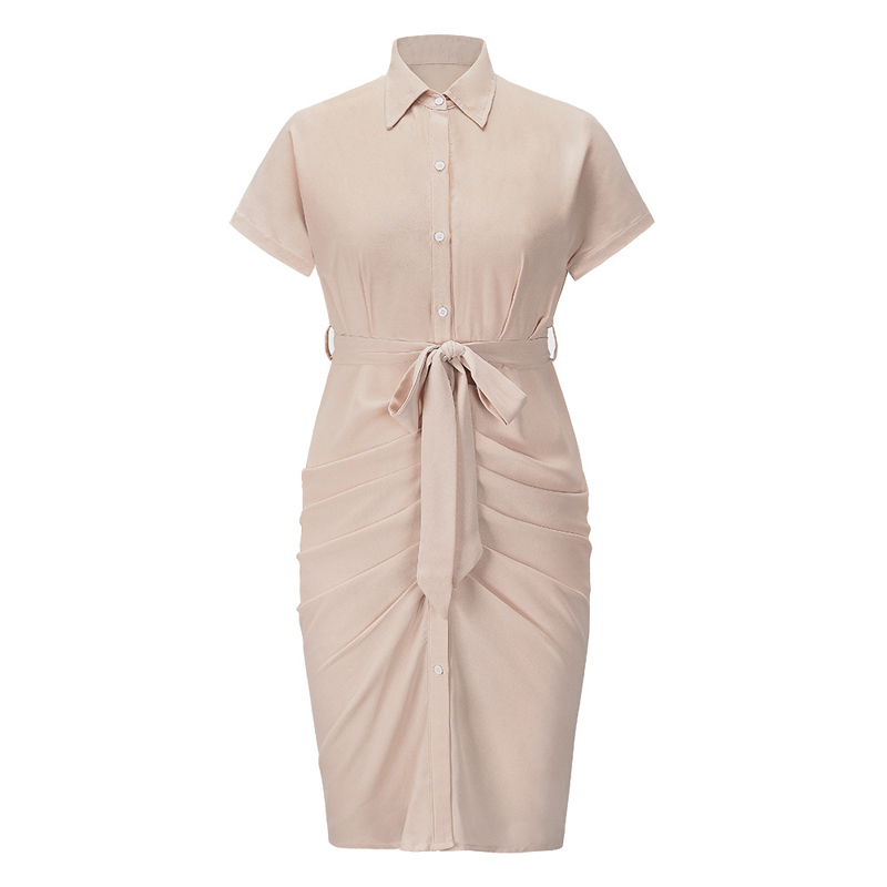 

Turn-down Collar Cotton Casual Shirt Dresses Ladies Office Blouse Dress In Stock, Orange