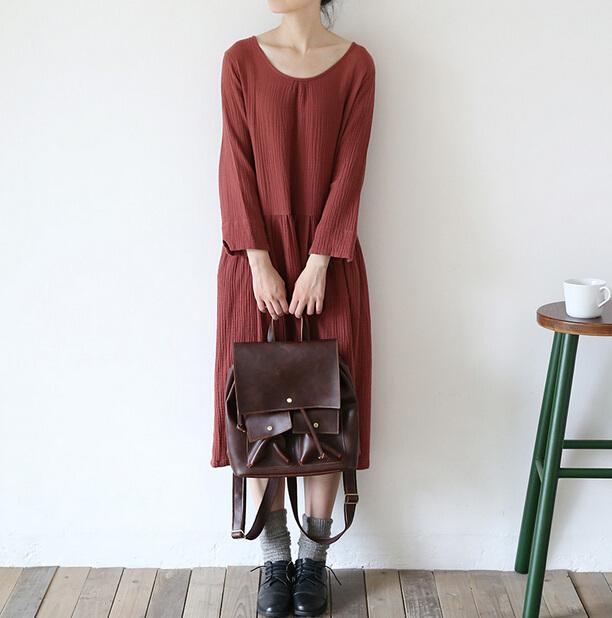 

2020 Spring Summer women three quarter sleeve cotton linen dress,cute preppy style girl cotton dress,plus size dress -6XL, Red