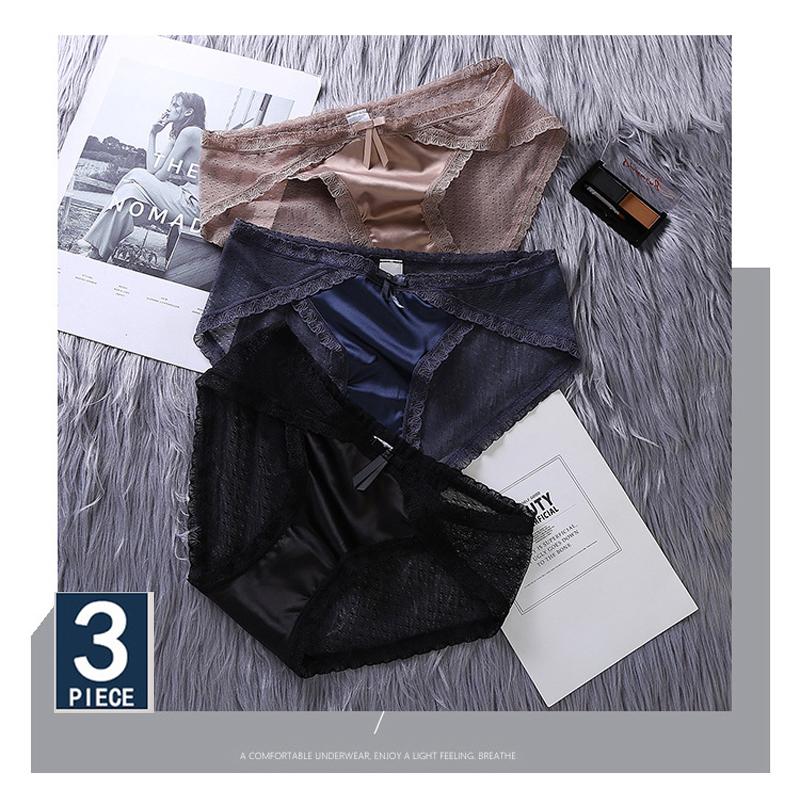 

New 3pcs/lot Fashion Cotton Lace Underwear Women Panties Sexy Briefs Seamless Lingerie XL Large Plus Size Girls Bikini Traceless, Set 3